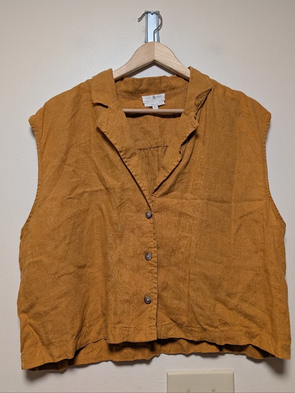 Lou & Grey 100% Linen Mustard Button Front Sleeveless Top XL